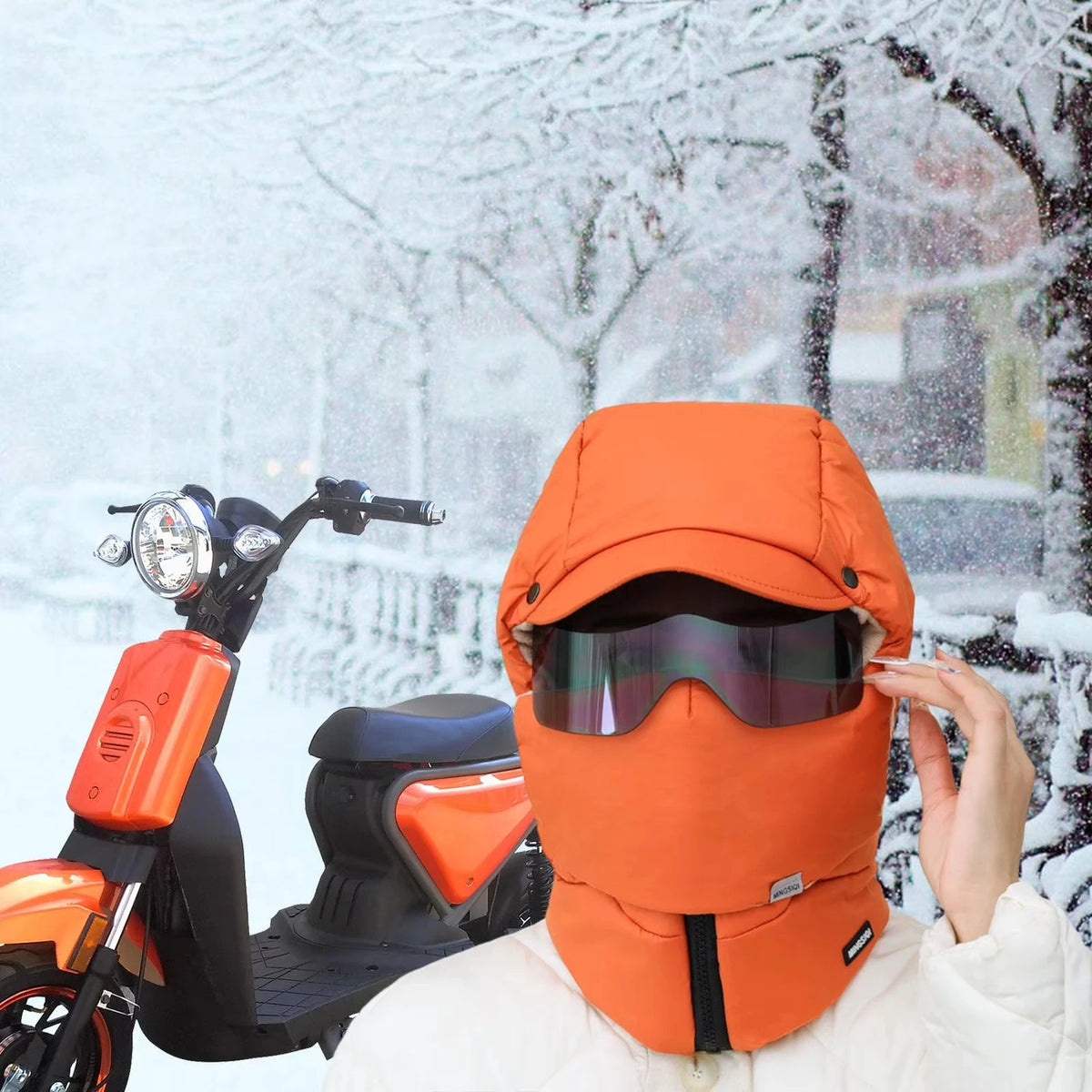 Winter Ski Hat Warm Windproof Full Cover Balaclava Mask with Glasses Adjustable Thermal Plush Thickened Unisex Motorcycle Mask