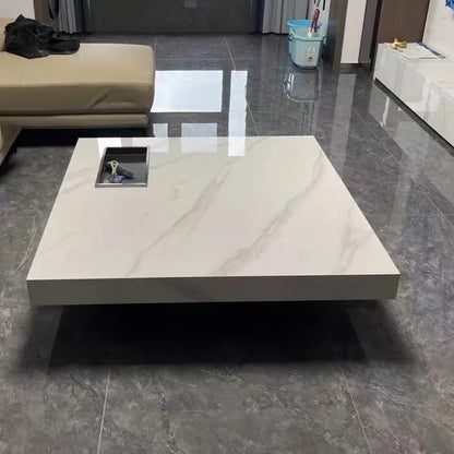 Modern Luxury Coffee Table Sintered Stone Square Tea Table Stainless Steel Marble Look Center Table Living Room