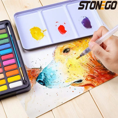 12/18/24 Colors Solid Watercolor Paint Set Portable Metal Box with Brush for Kids and Artists Art Supplies