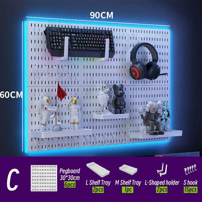 Gaming Pegboard Wall Organizer Set Display Shelf Keyboard Holder Headphone Hanger Controller Stand Storage Panel Gamer Gift
