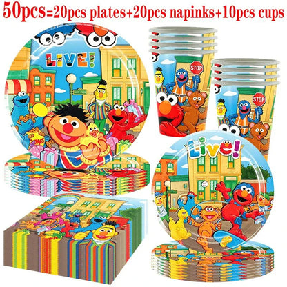 Birthday Party Decoration Set Supplies Cartoon Sesame Streets Birthday Party Supplies Tableware Balloon Cake Topper Banner Plate