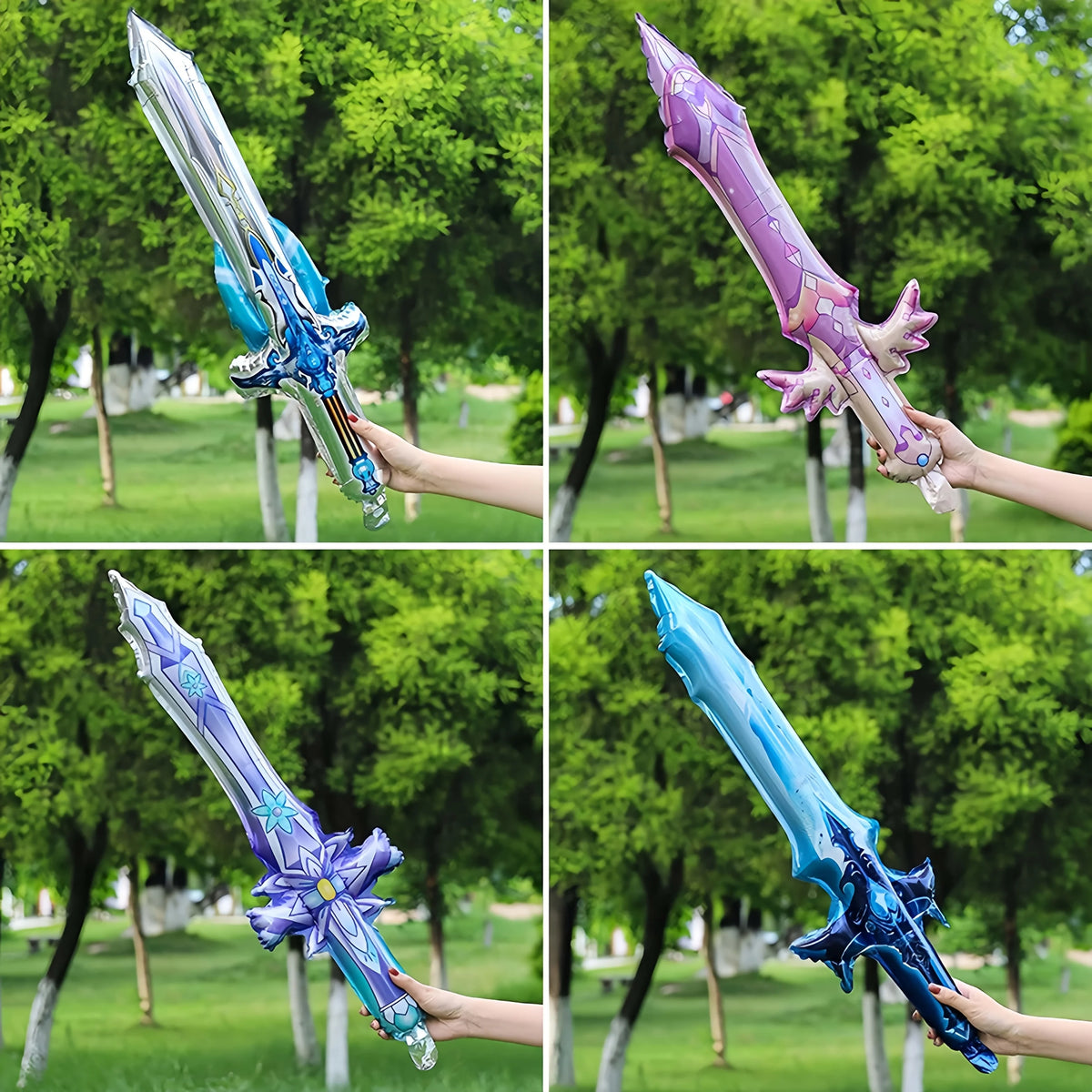 4PCS Mylar Sword Balloons，Gaming-Themed Party Decor & Kids Toy Balloons, Reusable Air Inflatable for Birthday, Cosplay, and Fest