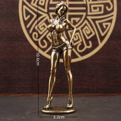 Brass Bikini Girl Sculpture Retro Figurine Art Deco Desktop Ornament Unique Office Desk Decor Collectible Gift For Adult