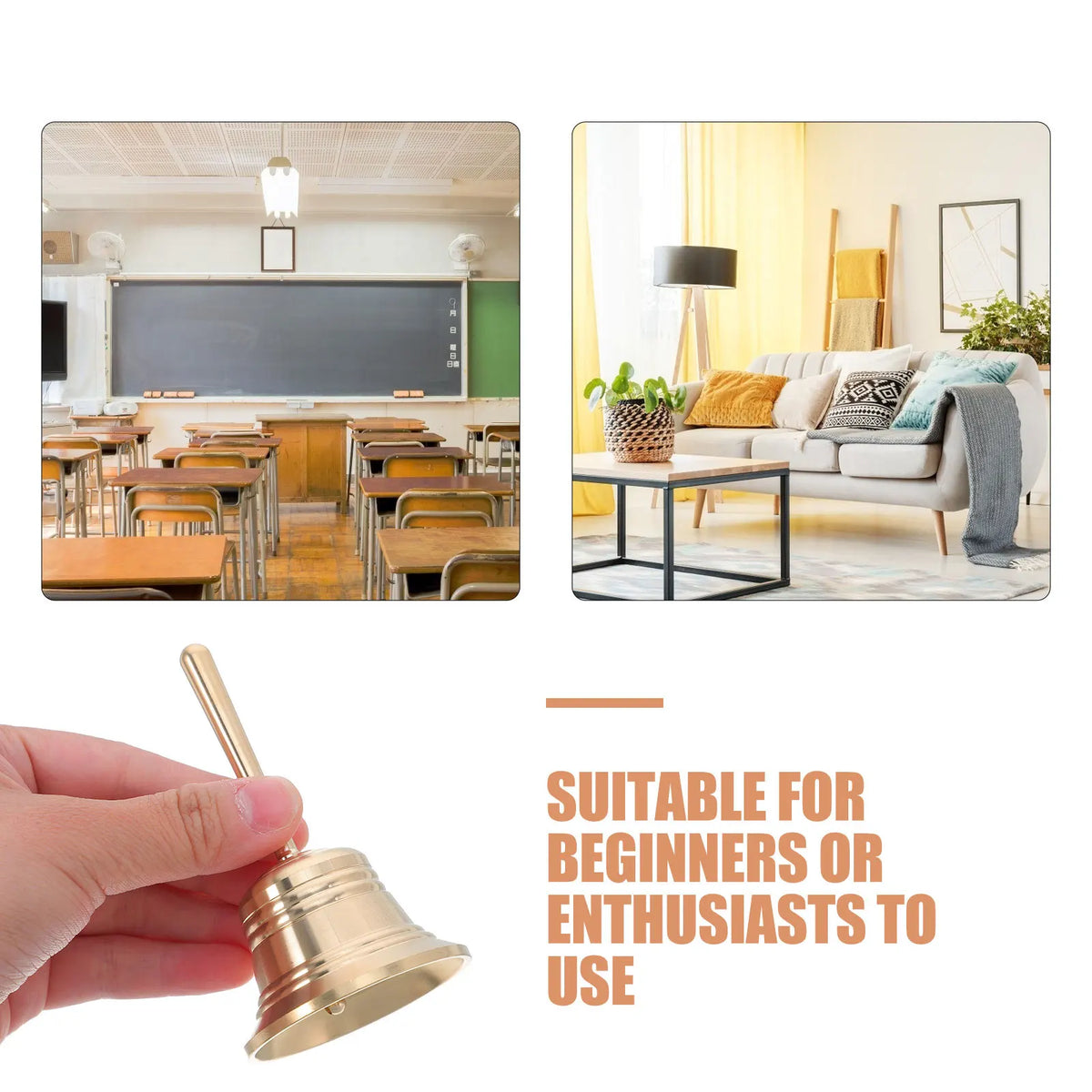 Solid Brass Hand Call Bell Loud Handheld Ringing Bell for Wedding Teacher Classroom Animal Training Meditation Dinner