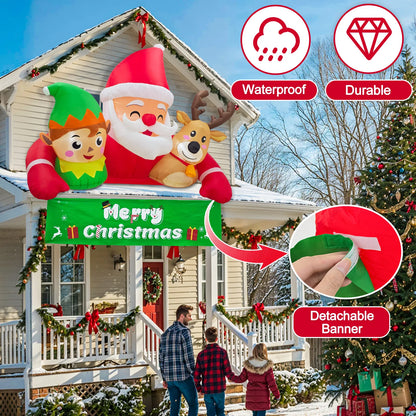 OurWarm 7.2FT Christmas Inflatable Outdoor Decoration,Detachable Banner Inflatable Santa Claus Outdoor with Elf & Reindeer Decor