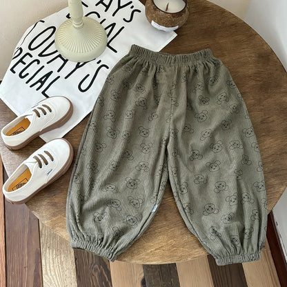 2026 Kids Girls Boys Corduroy Pants Spring Loose Harem Pants 1-8Y Korean Style Children's Clothes Autumn Casual Trousers Clothes