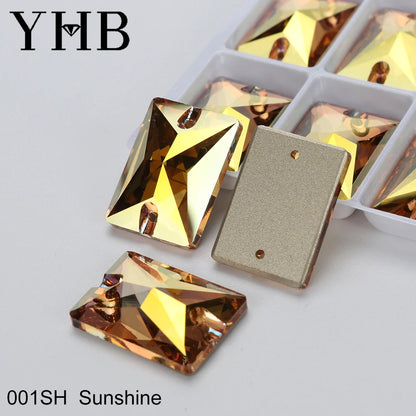 YHB Top Quality Rectangle Glass Crystal AB Moonlight Sewing Stones Flatback Sew on Rhinestones For Garment Clothes Bags