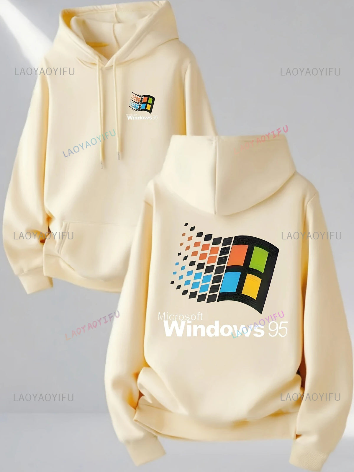 Windows 95 Graphic Vintage for Tech Enthusiasts Casual Streetwear Outfit Print Soft Material Pullover Pattern  Hoodie Unisex Top