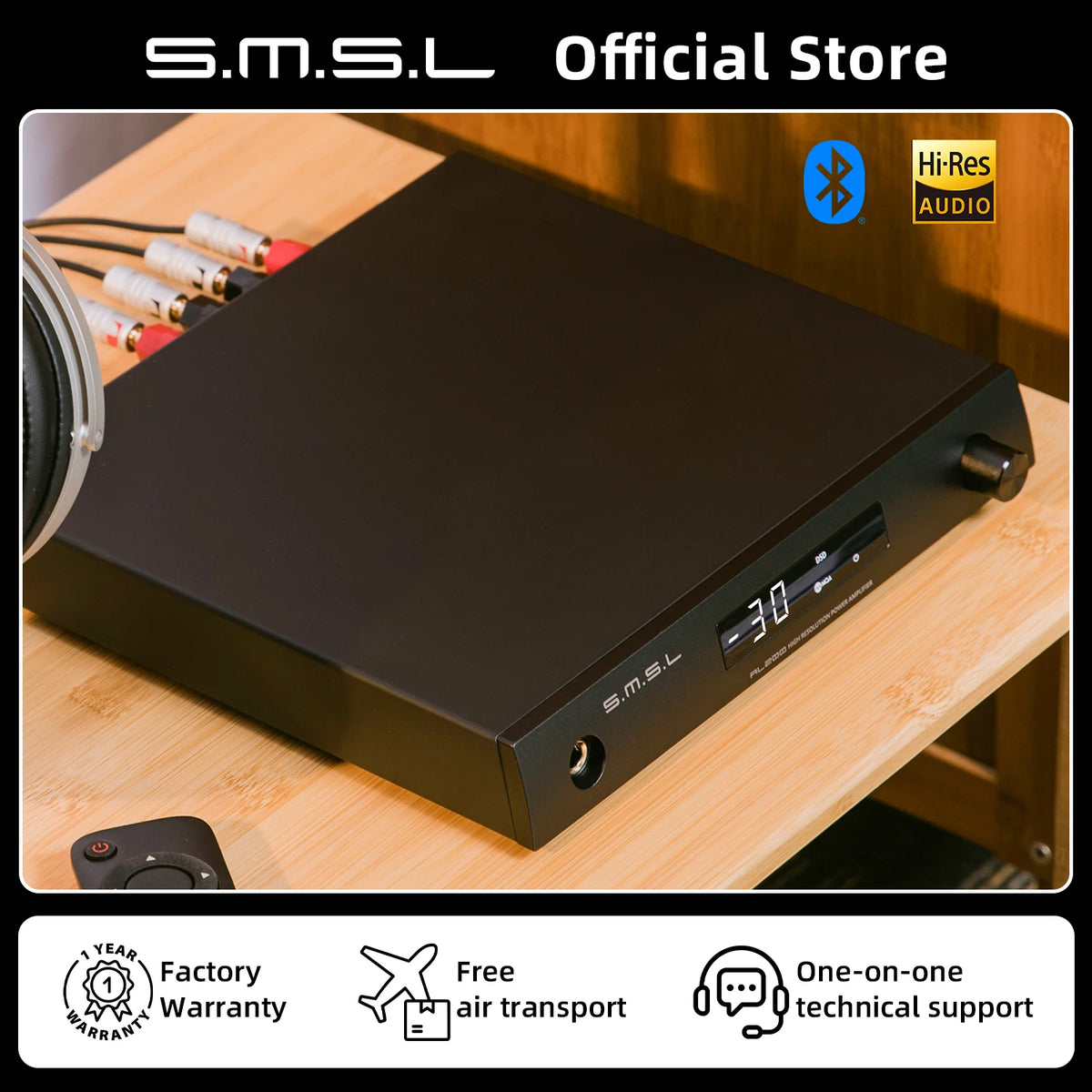 SMSL AL200 Intergrated Amplifier 165W*2 MA5332MS MQA-CD DSD256 XU316 Bluetooth5.0 6.35mm Headphone With Remote Control