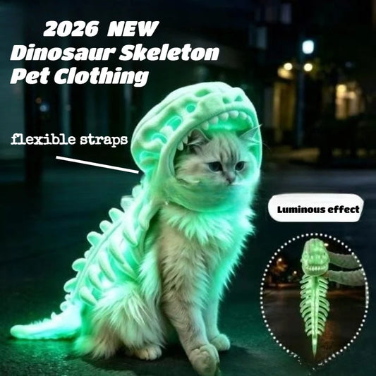 3D Luminous Dog Cat Pet Dinosaur Skeleton Costume, Soft Plush T Rex Halloween Outfit | Dinosaur Bone Hood Outfits Clothes