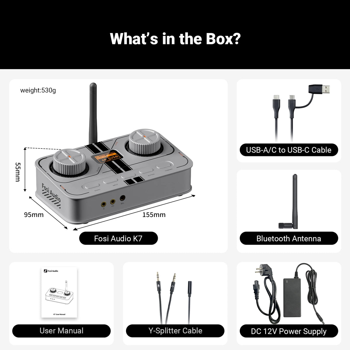 Fosi Audio K7 Bluetooth Gaming Headphone Amplifier Planar Headphone HiFi DAC AMP Mic Input USB Gaming DAC for PS5 PC Switch
