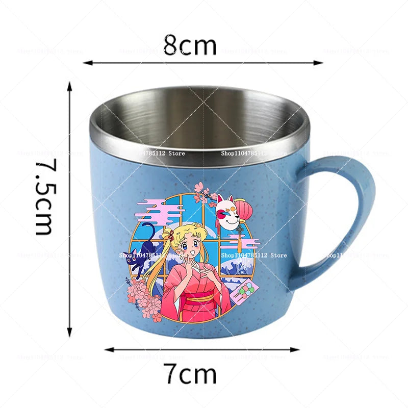 Sailor Moons Stainless Steel Water Cup Women Kawaii Anime Printed Thermo Mug Kid Home Anti-drop Camping Glass Kids Birthday Gift
