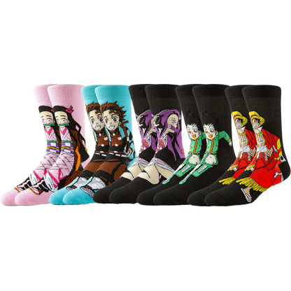 5Pairs BANDAI Unisex Novelty Funny Casual Crew Socks Cartoon Anime Hip Hop Street Fashion for Men Women
