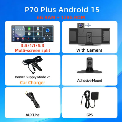 Imagebon P70Plus 11.4" Android 15 8Core 6+128G CarPlay Android Auto Dash Cam Split Screen Video Recorder WiFi YouTube AI GPS DVR