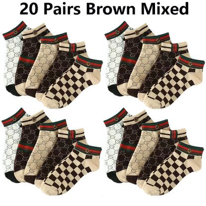 5/10/20 Pairs Winter Socks Men Short Breathable Luxury Socks Designer Brand Low-Cut Fashion Trendy Ankle Socks Geometric Pattern