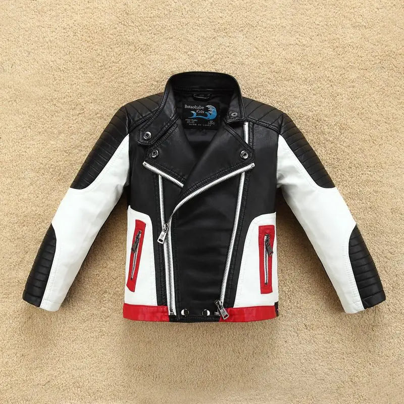Spring and Autumn Children's Jacket New Boys' and Girls' Splicing Breathable Motorcycle Leather Jacket 90-160cm