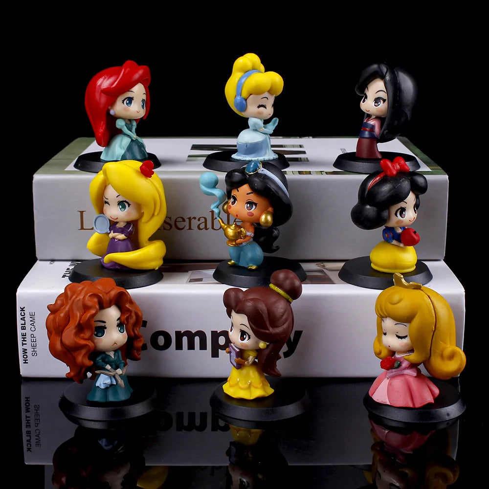 9Pcs/Set Cartoon Princess Mulan Aurora Cinderella Snow White Mermaid Rapunzel Bella PVC Action Figures Toys Christmas Gift