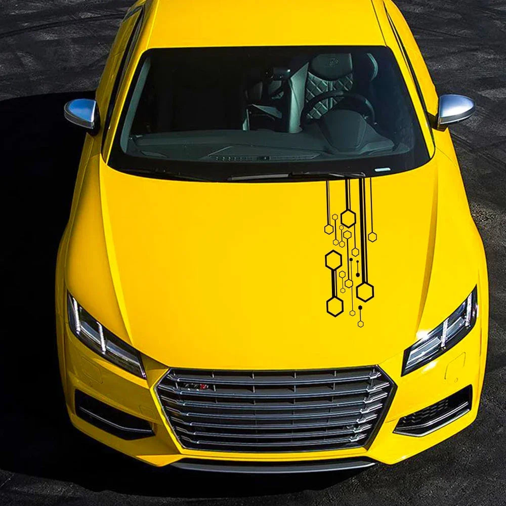 Car Hexagon Stripes Decal Film Hood Sticker Decor For VW Volkswagen Tesla Skoda Volvo Suzuki BMW Seat Subaru Tunning Accessories