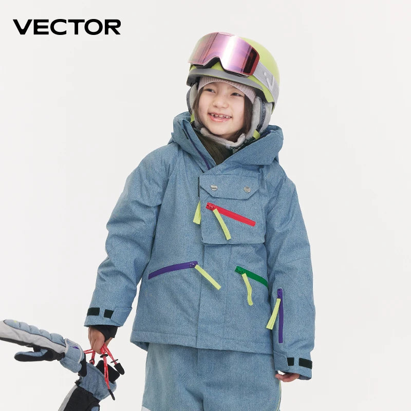 VECTOR Ski Wear Children Hooded Sweater Boys and Girls Wear Thickened Warmth Waterproof Equipment Jackets Snow Jacket