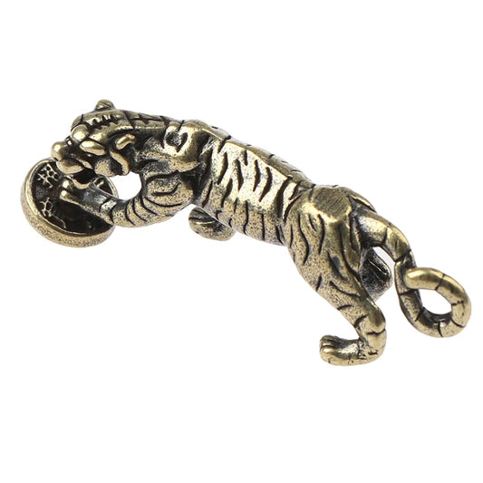 1 Pcs Retro Brass Tiger Statue Ornament Chinese Zodiac Pendant Office Desk Decoration