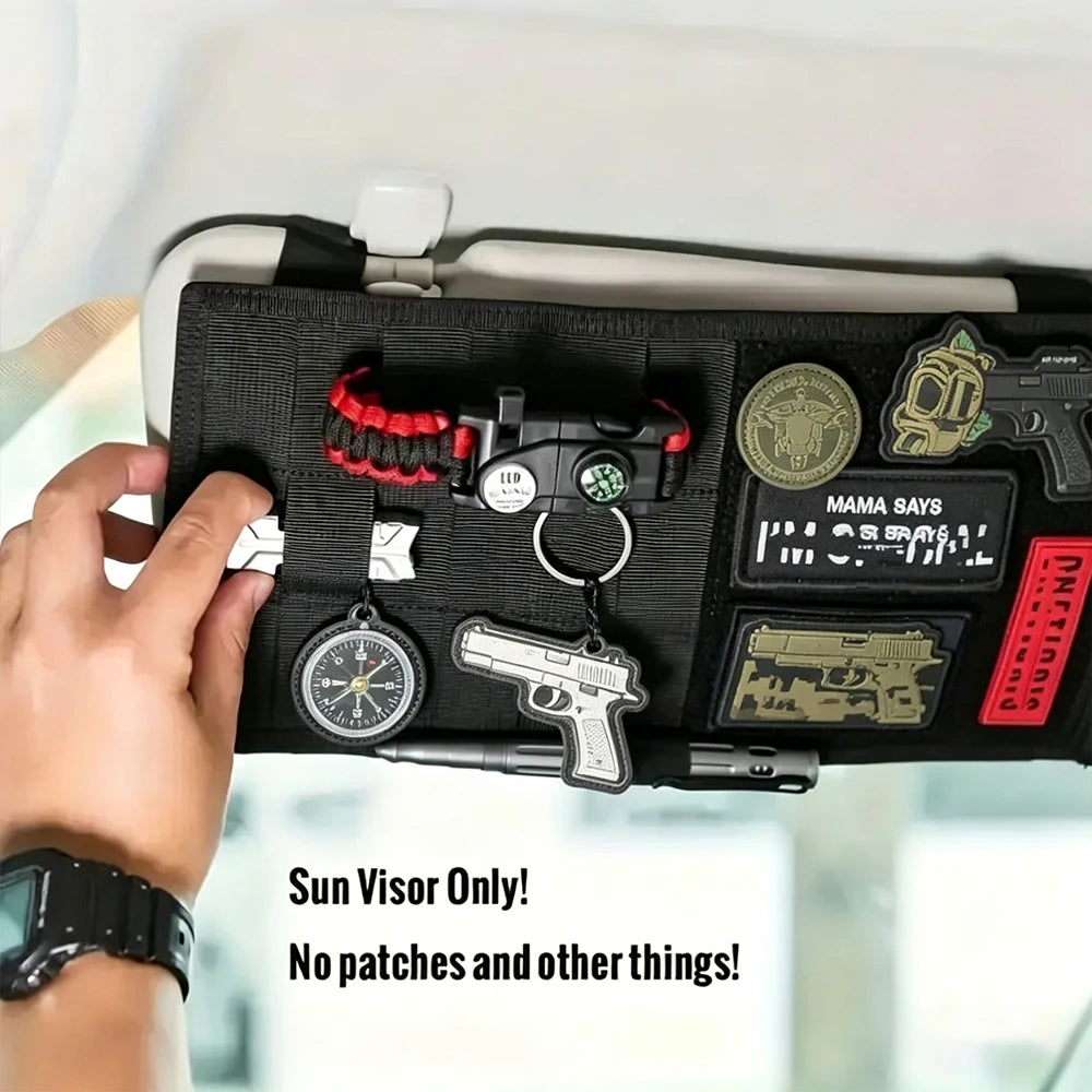 Tactical Car Sun Visor Organizer, Molle Webbing Storage Pouch, Multi-Pocket Auto Interior Holder for Cards Pens Tools