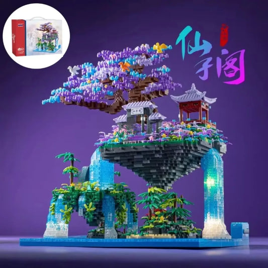 Chinese Ancient Architecture Peach Blossom Pond Castle Model Building Block DIY MINI Diamond Bricks Birthday Gift Children's Toy