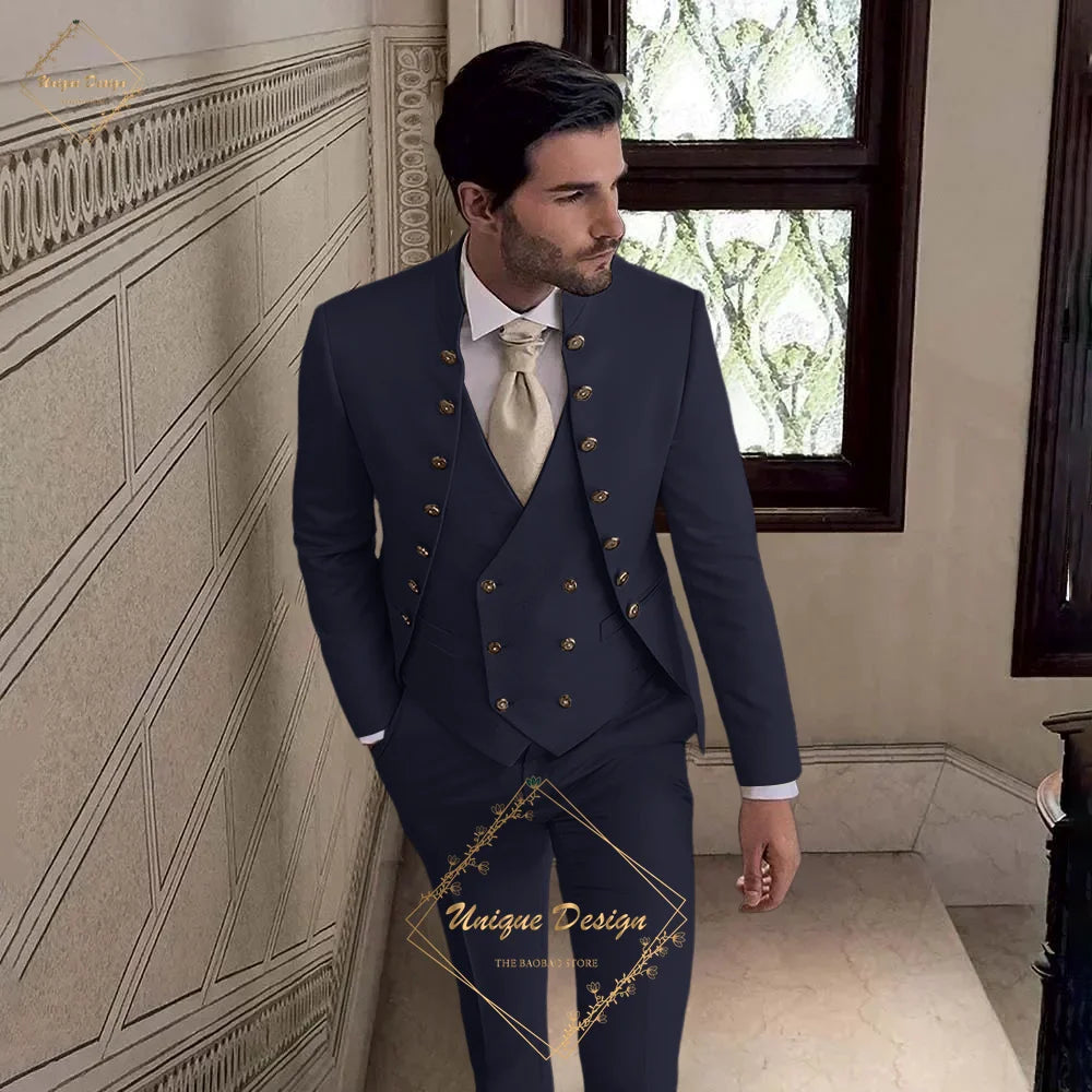 Men's Khaki Tuxedo 3-Piece Suit Jacket Vest Pants Classic Luxury Male Customized Set for Wedding Groom Cocktail Xmas Party Dress