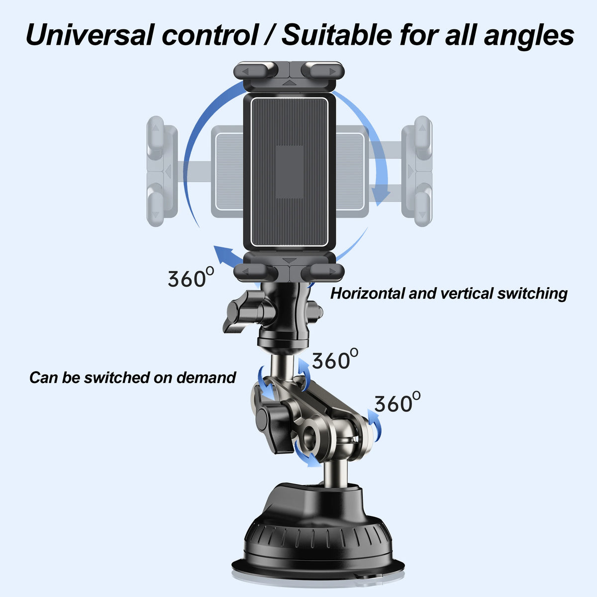 Aluminum Alloy Universal Car Mount, Adjustable Magic Arm for Video Recording and Vlog Shooting, for 4"-15" Phones and Tablet Pads