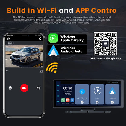 10.26'' Universal Portable Wireless Carplay Screen for Car with Android Auto Touchscreen Car Stereo System