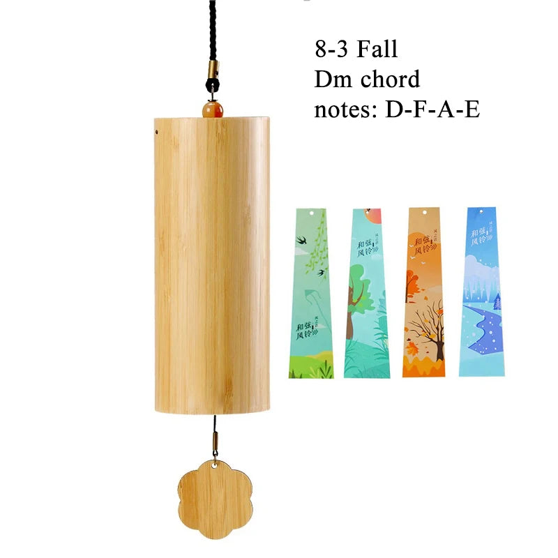 Hluru Bamboo Windchime Furin Wind Chime 8 Notes Rod Chord Crafted Bell for Outdoor Garden Decor Patio Home Zen Decoration