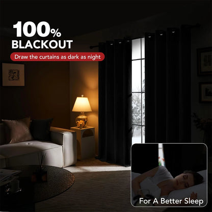 1panel 100% Blackout Winter Curtain, Warm Curtains for Living Room, Bedroom, Children Room, Add Cotton Curtains Grommet Top