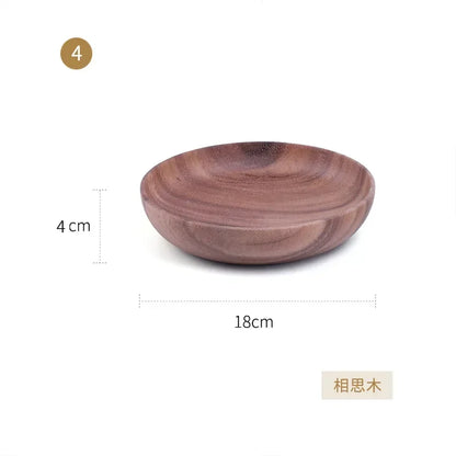 Wood Round Fruit Dish Household Dim Sum Fruit Salad Dish Baby Fall Proof Wooden Bowl Whole Japanese Acacia Wood Thickened Dish