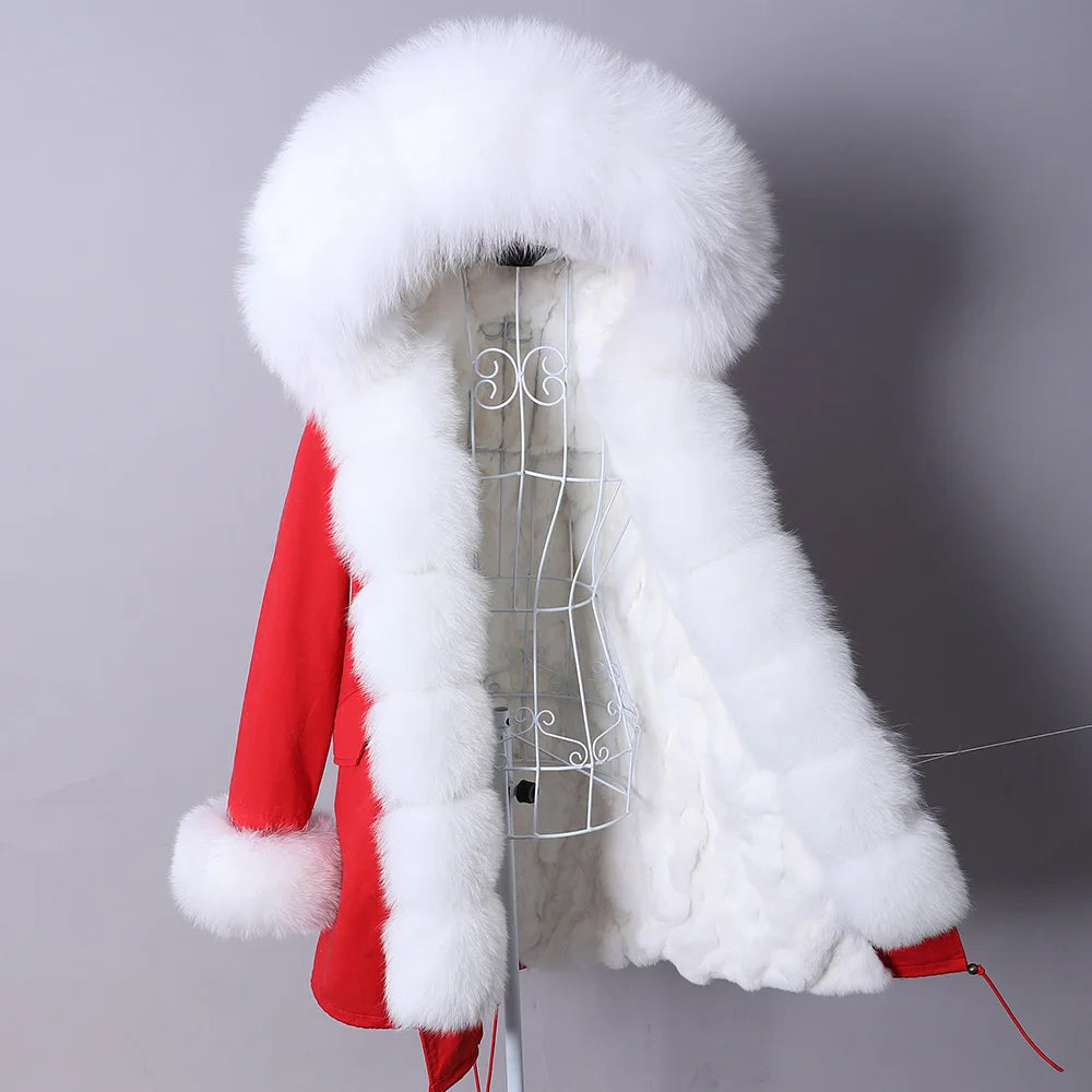 2026 Maomaokong Women's Winter Coats Rabbit Lining Jacket Natural Real Raccoon Fur Collar Parka Fox Fur Long Female Clothing