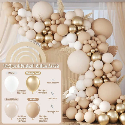 144PCS coffee colored latex balloon wreath set, suitable for wedding season, birthdays, popular parties, and bridal showers