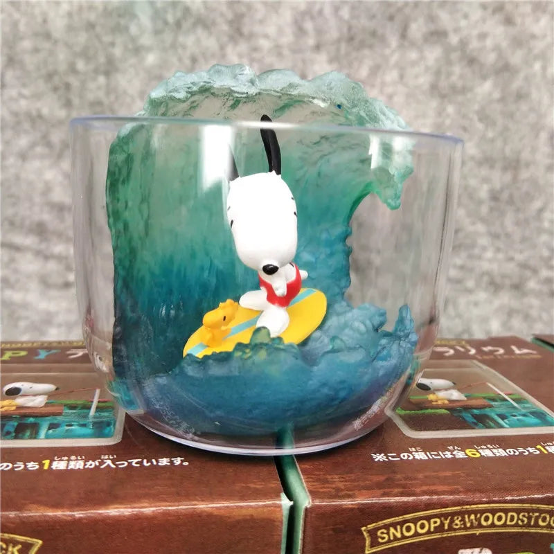 Anime Figures Snoopy Pleasant Holiday Miniature Tourism Scene Blind Box Toy Model Collection Ornament  Birthday Gifts