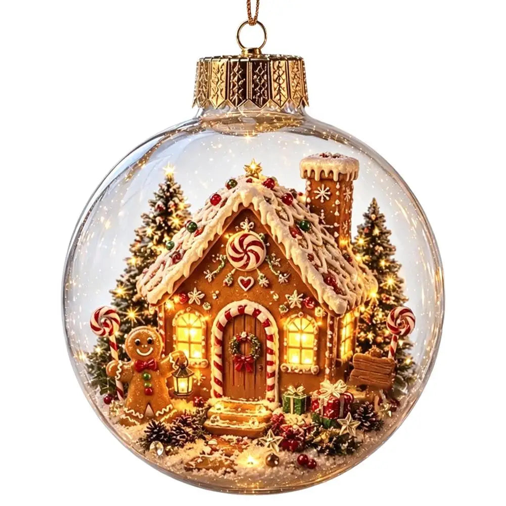 Acrylic Material Christmas Ball Ornament Transparent Design with Light Santa Claus Pendant 8CM Size Hanging Christmas Decoration