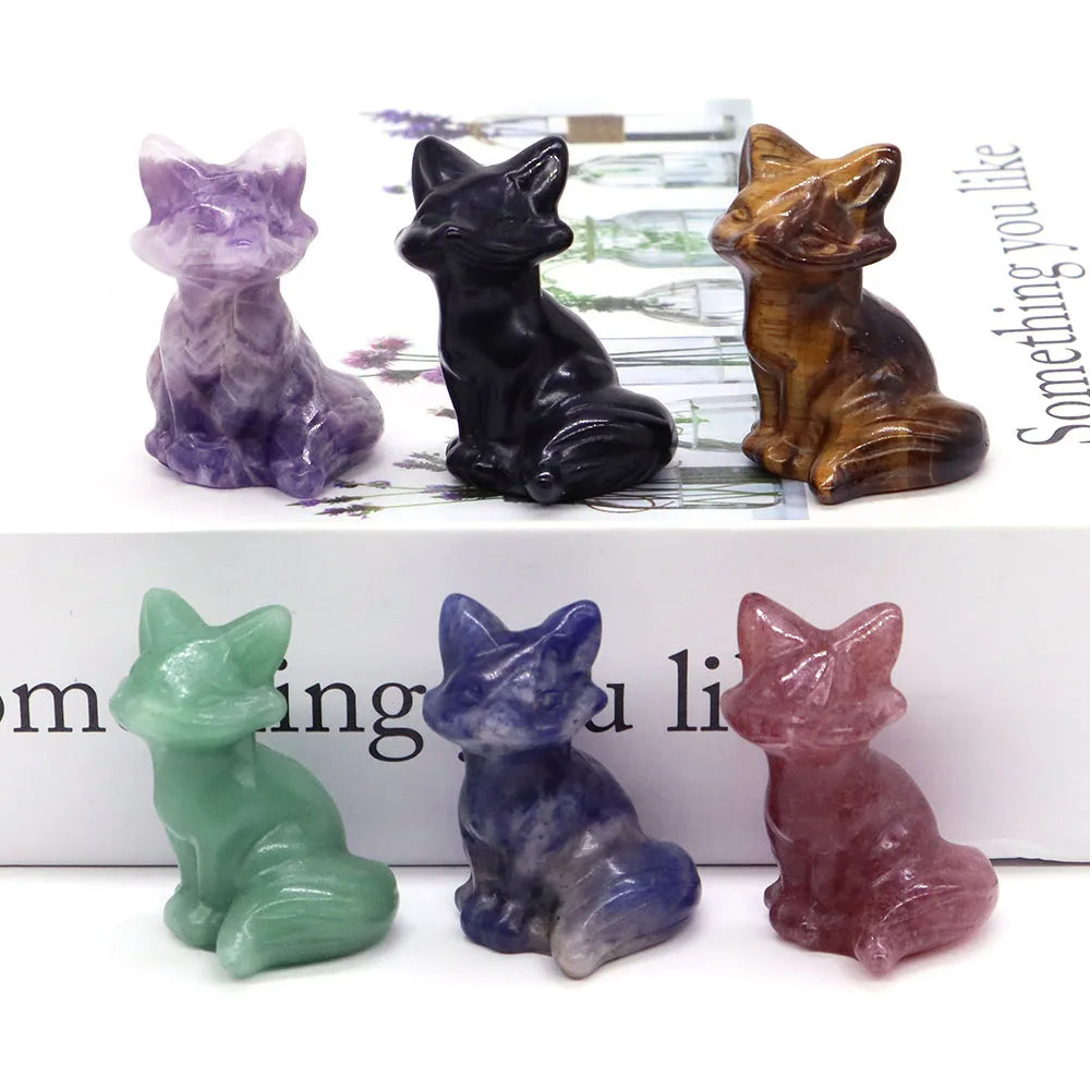 Wholesale Lots 1.5" Fox Statue Natural Stone Crystal Reiki Healing Quartz Gemstone Animal Figurine Crafts Home Decor Gifts