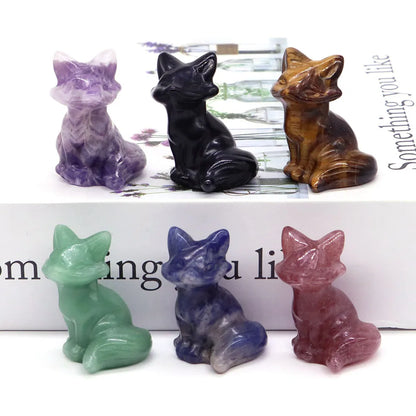 Wholesale Lots 1.5" Fox Statue Natural Stone Crystal Reiki Healing Quartz Gemstone Animal Figurine Crafts Home Decor Gifts