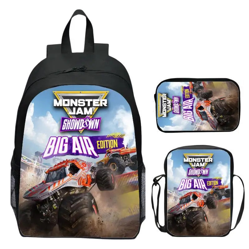 Monster Jam Monster Truck Three Piece Set Children's Backpack Elementary School Backpack Kindergarten Backpack