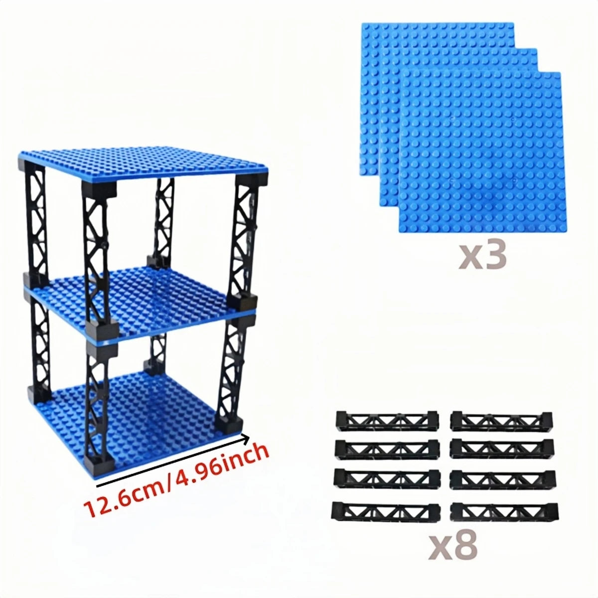 IDEAMOC 3pcs Baseboards and 8pcs Black Pillars Building Blocks DIY Toys 12.6*12.6cm Baseplate Black Pillars Asst