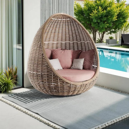 ABB  outdoor rattan bed round bed recliner Internet celebrity bed and breakfast garden hotel villa courtyard sofa