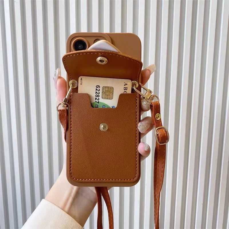 Love Wallet Lanyard Case for iPhone 17 Pro Max 17Air 11 12 13 15 Pro 16 14 Plus Crossbody Strap Fashion Leather Cute Bag Cover