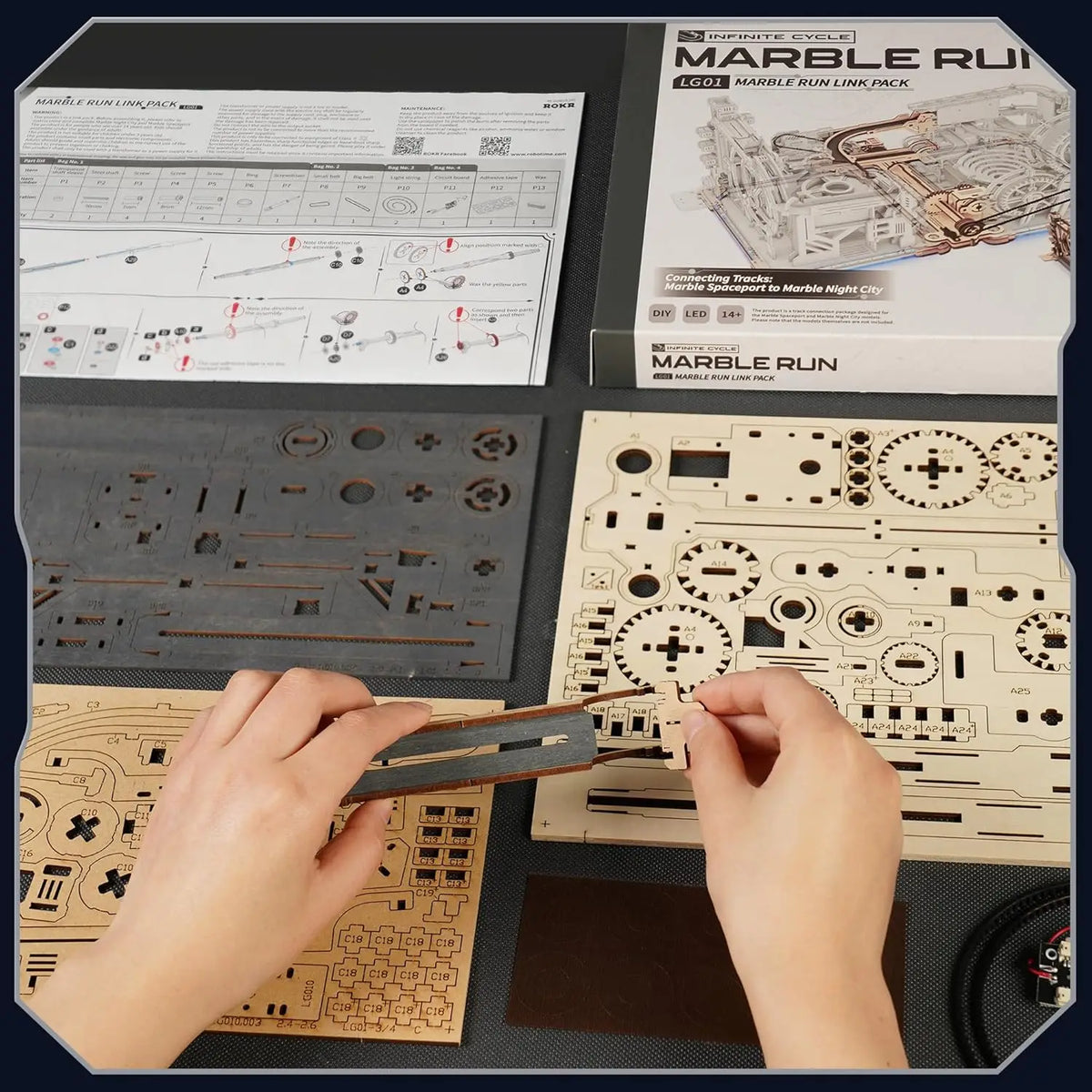 Robotime Marble Track Connecting Component Kit for Marble Night City and Marble Spaceport Marble Run Link Pack for Adult