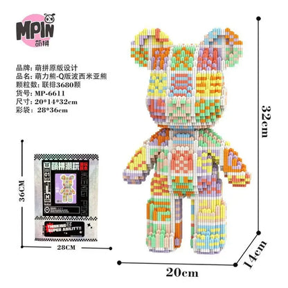 Weeding Bear Building Block Art Cake Bear Eternal Heart Bouquet Bear Ornament DIY Assembly Mini Brick Figure for Birthday Gift