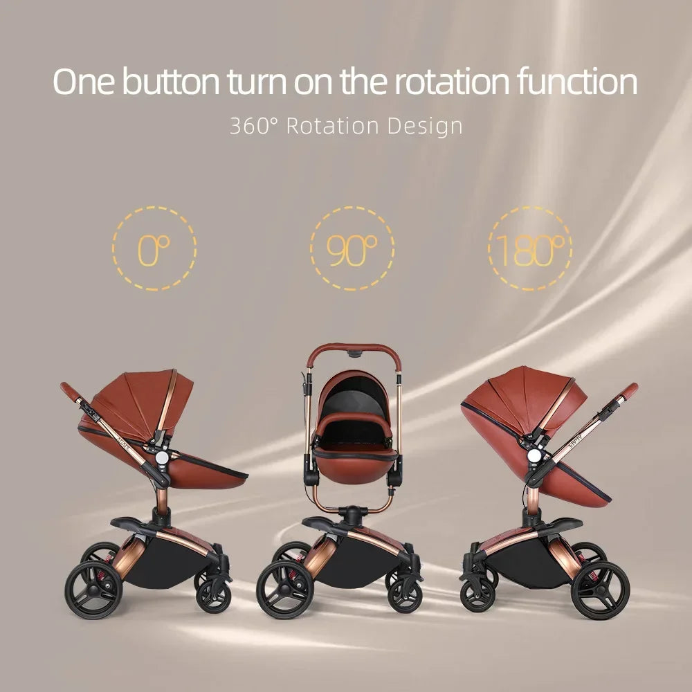 Baby Stroller 3in1 Two-way High Landscape Baby Carriage PU Leather Foldable Shock-absorbing Eggshell Stroller 2in1