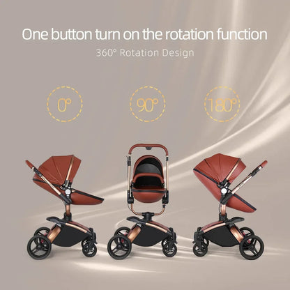 Baby Stroller 3in1 Two-way High Landscape Baby Carriage PU Leather Foldable Shock-absorbing Eggshell Stroller 2in1