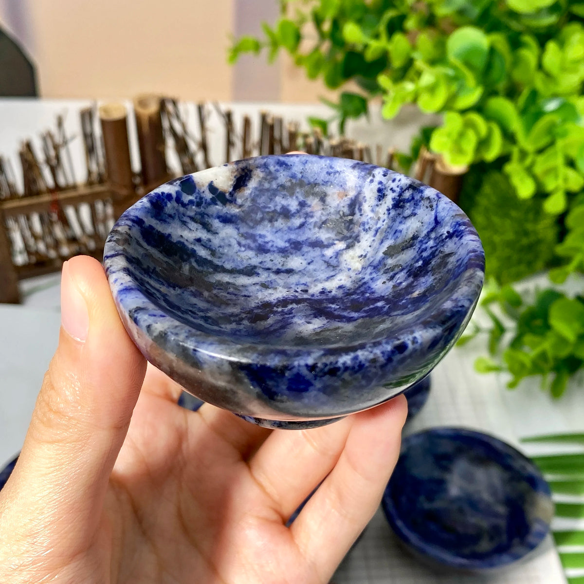 Random 1PC Blue Sodalite Stone Bowl -Suitable For Families,Offices,Restaurants And Commercial Spaces-Ideal For Multiple Purposes
