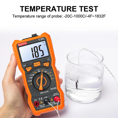 NJTY T21 Professional True RMS Digital Multimeter 6000 Counts True-RMS Auto/ Manual Range AC/DC Voltage Anti-Burn Voltmeter