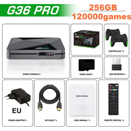 Super G36 Pro Game Console 256G 120000+ Retro Video Game Box Dual Wireless Controller TV Plug Play Arcade Home Gaming Console
