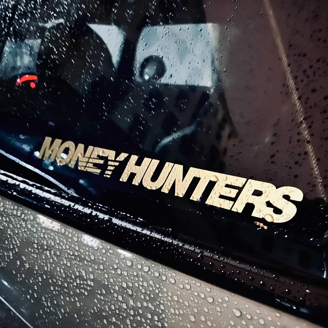 Money Hunter Vinyl Car Decal – Self-Adhesive Racing Stripe Sticker for Car Body, Truck Bumper, Rear Window – Waterproof Alphabet